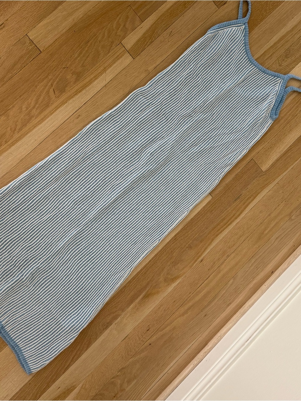 American Vintage Blue and White Striped Knit Midi Slip Dress